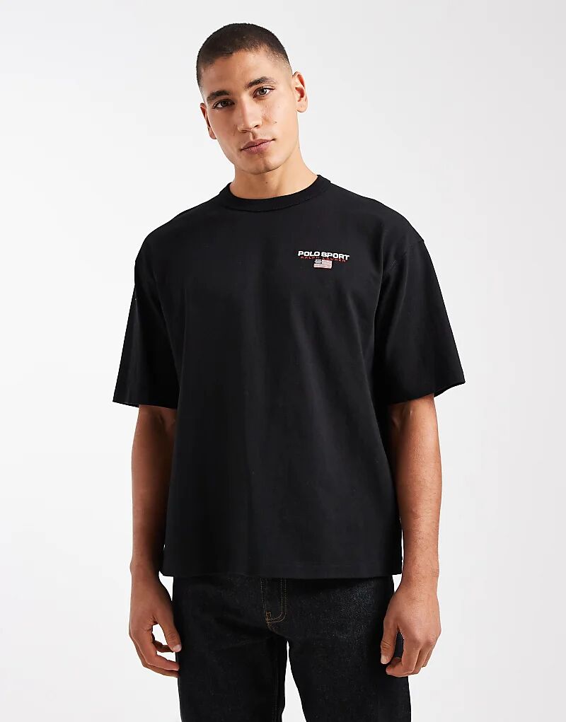 

Футболка Polo Ralph Lauren Sport Capsule с маленьким флагом и логотипом, свободного кроя, черного цвета