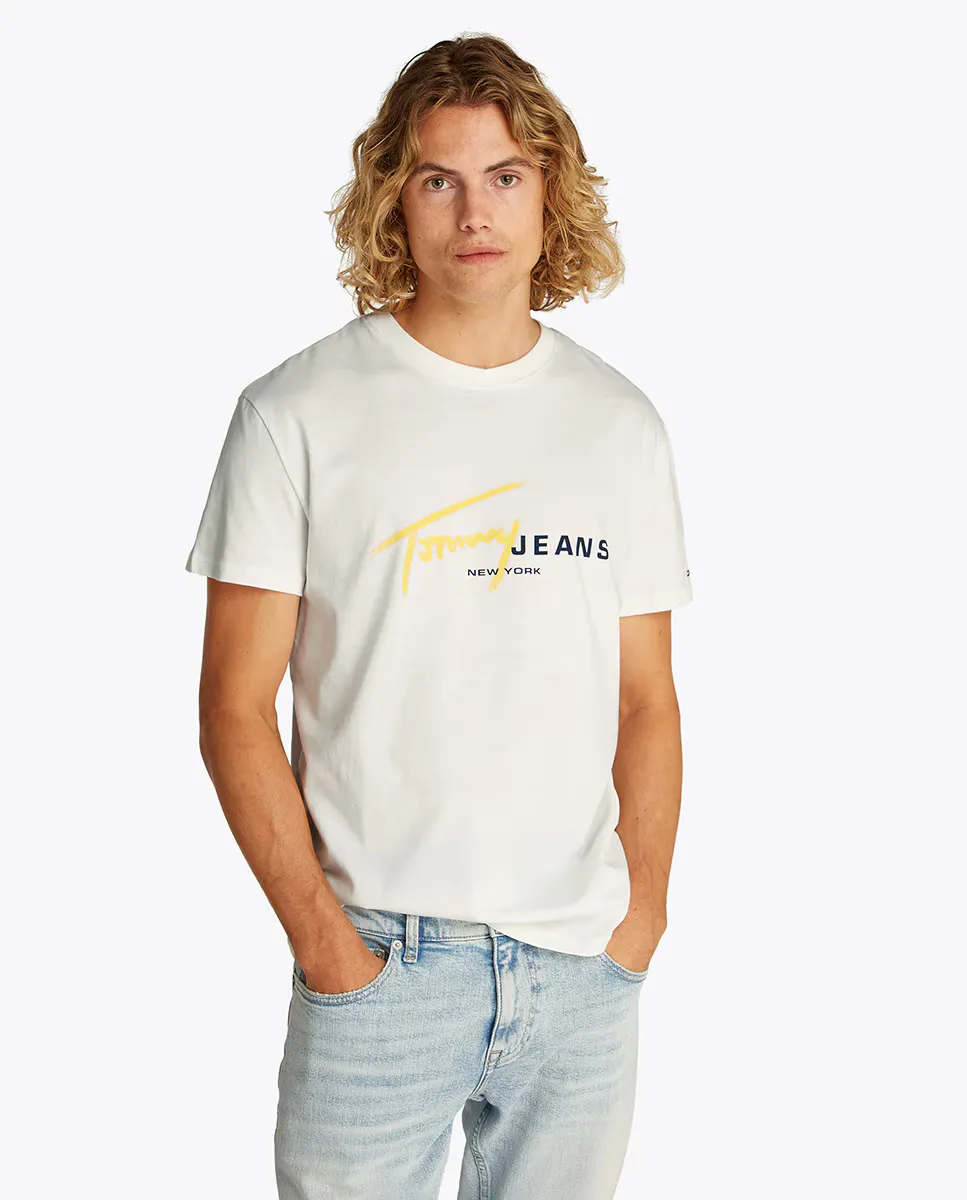 

Мужская футболка с короткими рукавами, облегающего кроя Tommy Jeans, белый