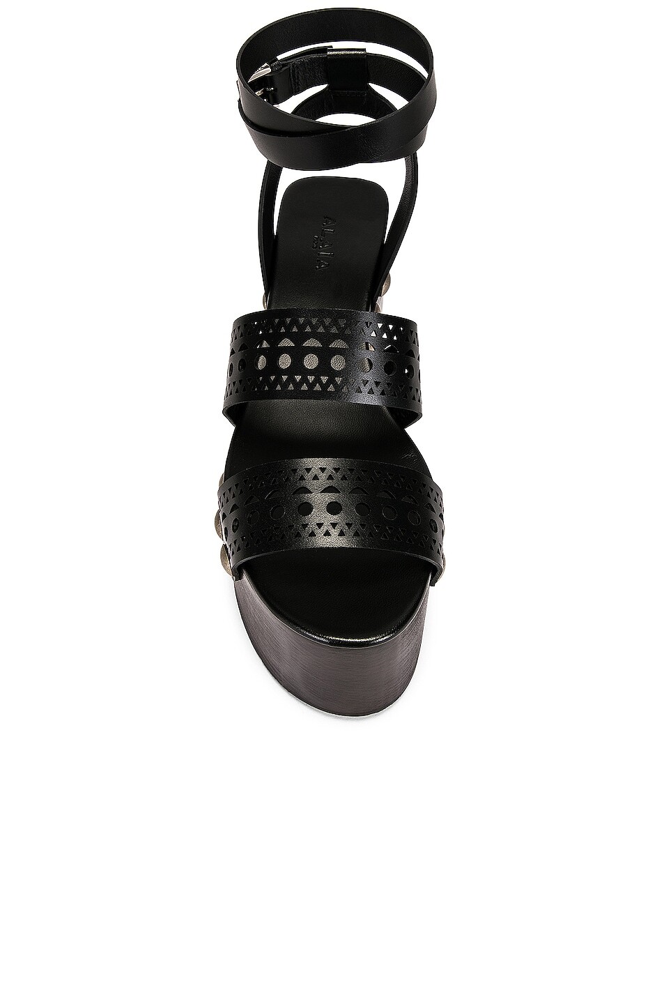 Деревянные туфли на танкетке Vienne с ремешком на щиколотке Alaïa, цвет Noir — фото 4