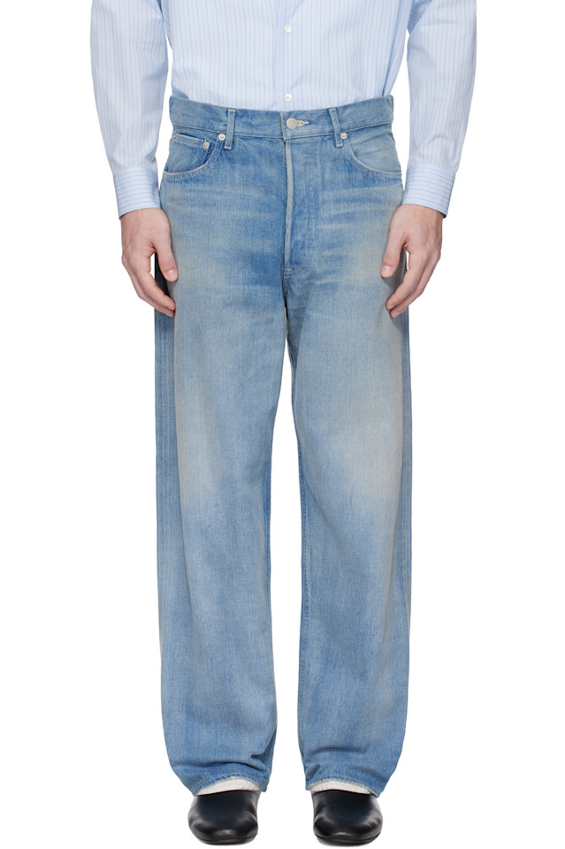 

Широкие джинсы светлого тона с эффектом потертости и кромкой Selvedge Auralee, индиго