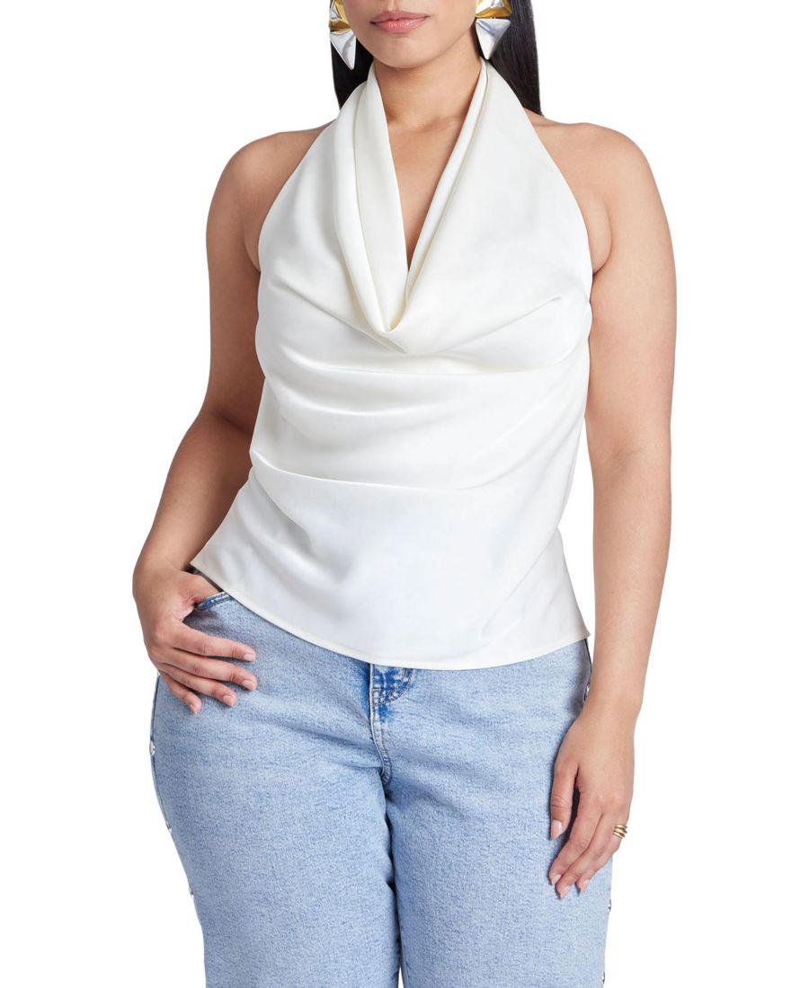 

Женский атласный топ-халтер больших размеров ELOQUII, Jet stream