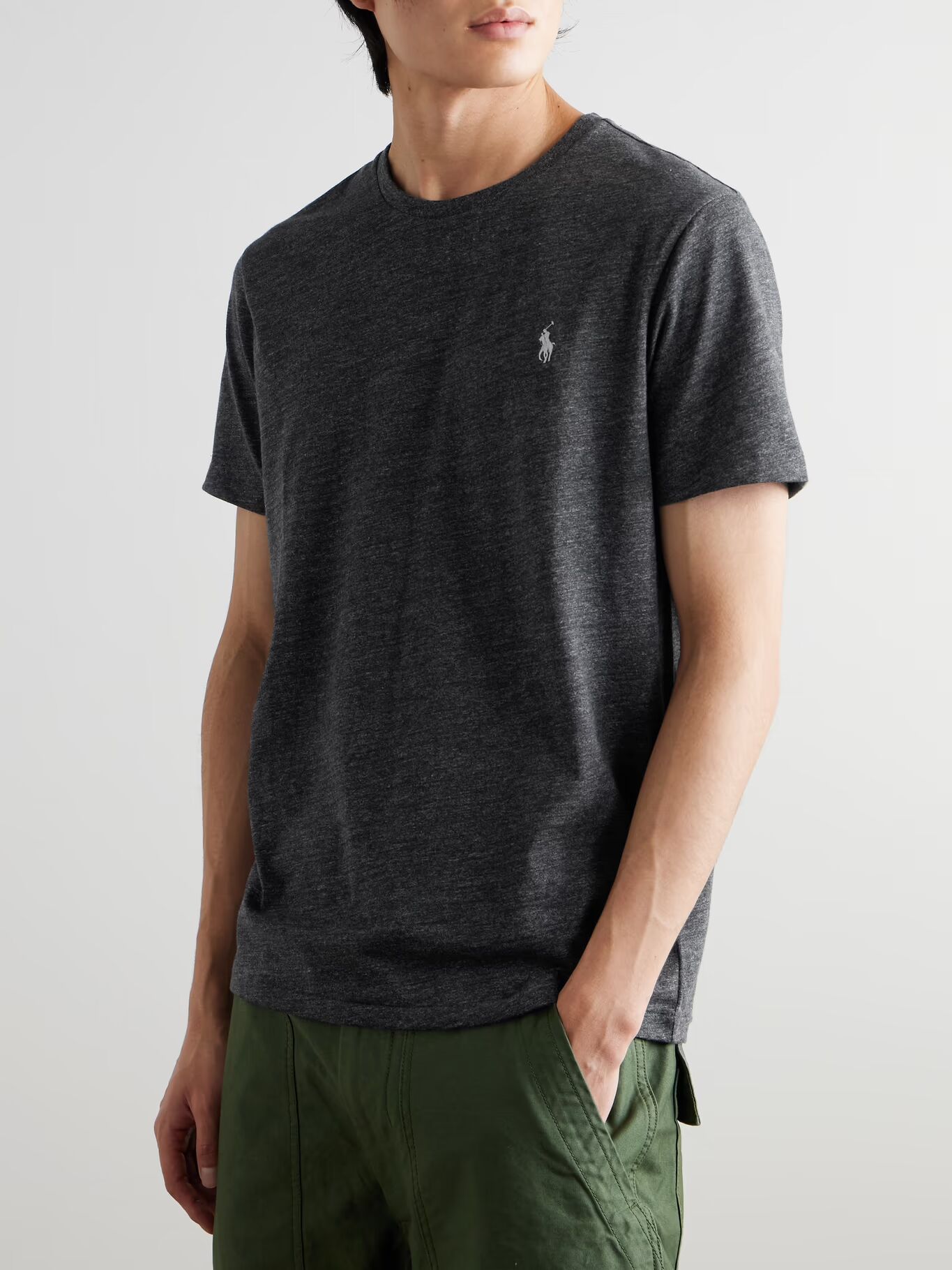 Футболка Slim-Fit из меланжевого хлопкового джерси POLO RALPH LAUREN, цвет Charcoal — фото 4