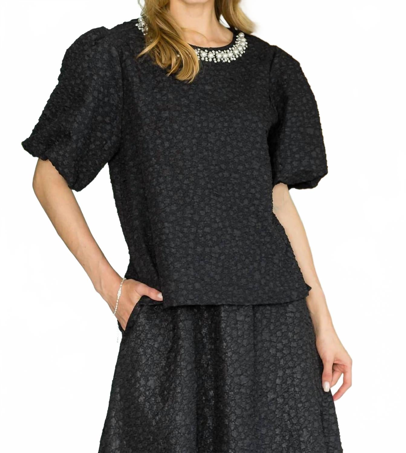 

Текстурированный топ с жемчугом черного цвета Joh, черный