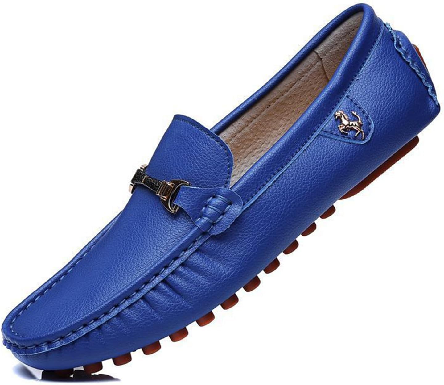 

Мужские кожаные пенни-лоферы, модные слипоны, мокасины с металлической пряжкой, закругленный носок, для бизнес-кэжуал, удобные плоские прогулочные туфли Dacnakby, синий
