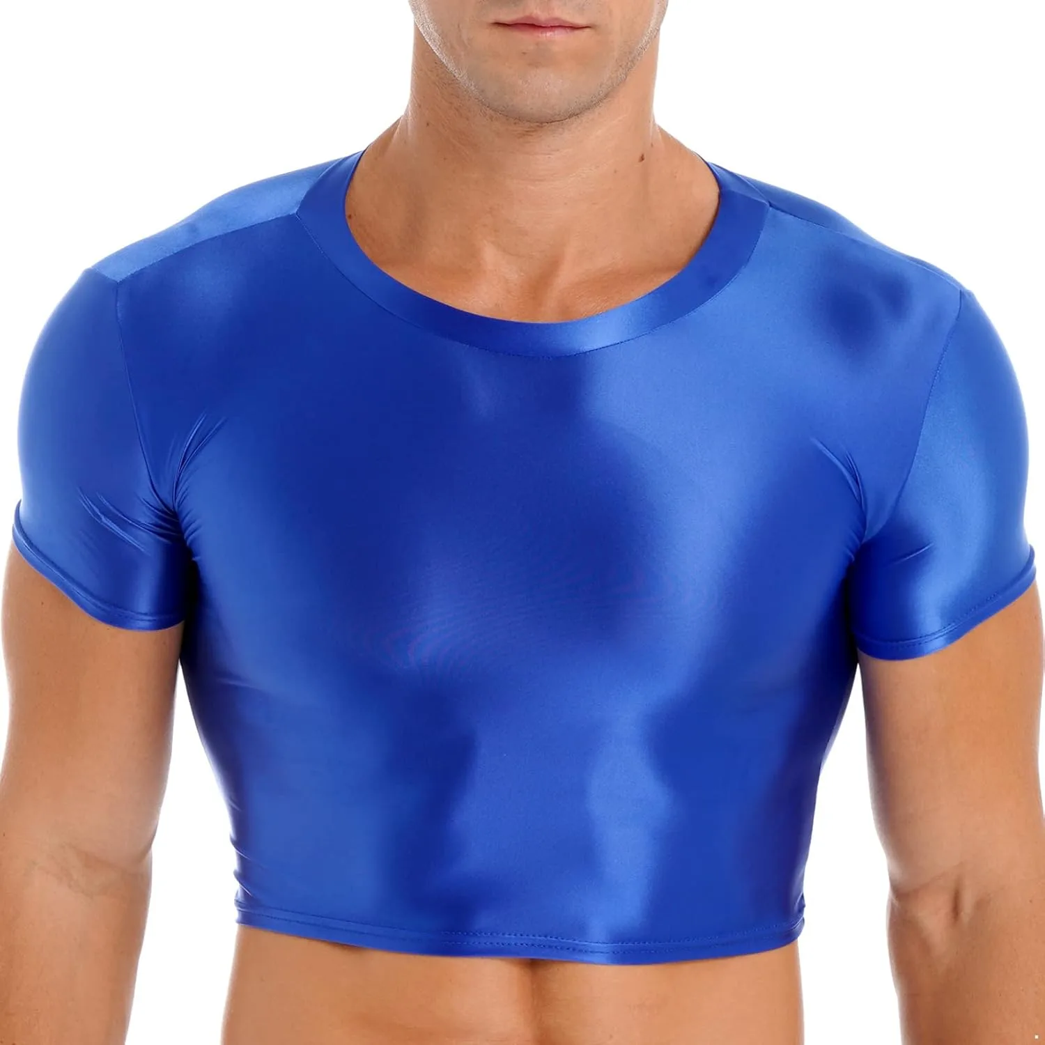 

Mufeng мужская блестящая гладкая футболка с коротким рукавом Slim Fit