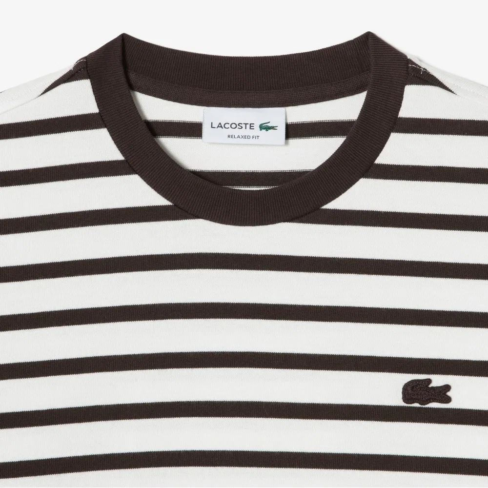 Мужская полосатая футболка с длинным рукавом коричневого цвета от Lacoste — фото 2