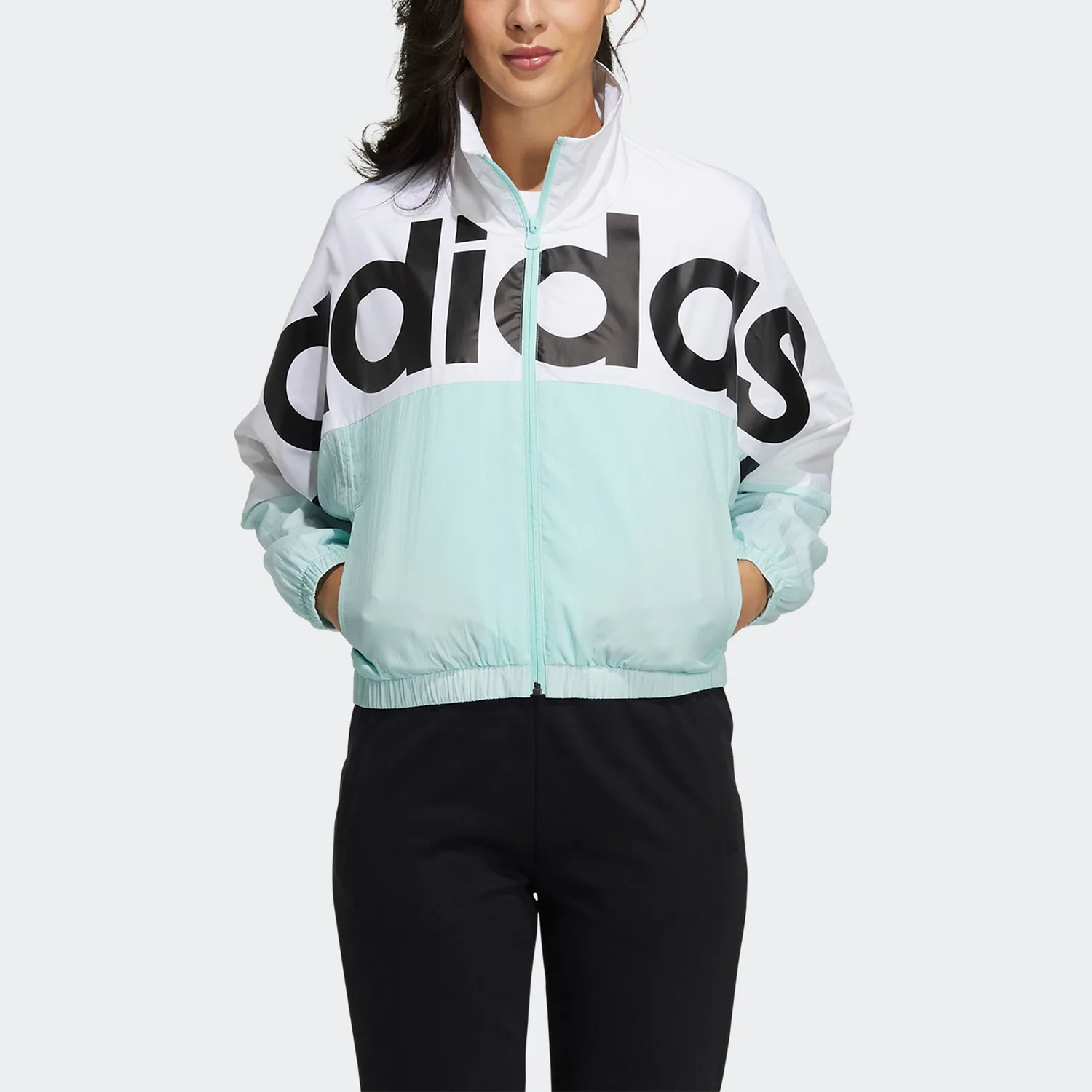 Adidas Neo Куртка женская прозрачная мятно-зеленая со стойкой — фото 4