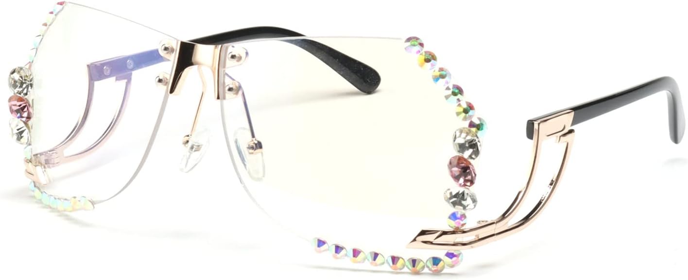 

Солнцезащитные очки Willochra без оправы со стразами, женские солнцезащитные очки большого размера без оправы с градиентными линзами и алмазной огранкой, для вечеринок, Clear