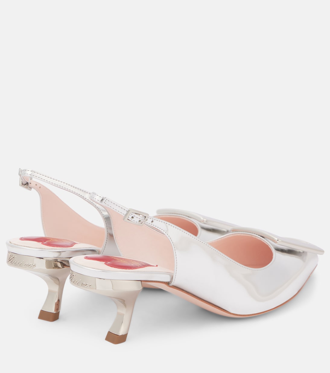 Туфли-лодочки Virgule 55 из металлизированной кожи с ремешком на пятке Roger Vivier, серебряный — фото 2