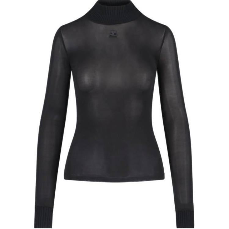 

Свитер с вышитым логотипом Courrèges и высоким воротником COURREGES, черный