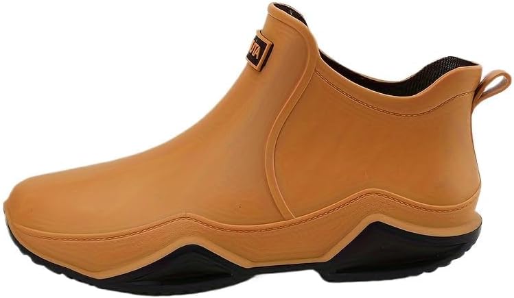 

Стильные резиновые сапоги, унисекс, водонепроницаемая обувь для рыбалки с противоскользящей резиновой подошвой - стильный верх из однотонного ПВХ, тканевая внутренняя подкладка и стелька из ЭВА Fmshi, коричневый