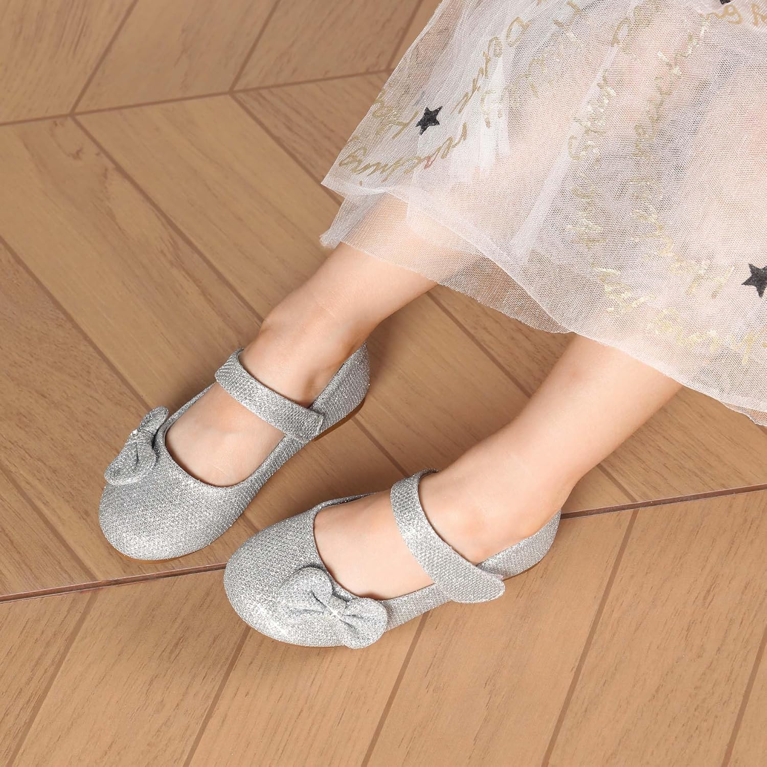 Туфли для маленьких девочек DREAM PAIRS, модель Mary Jane, балетки с бантиком для школьной формы, серебро — фото 2