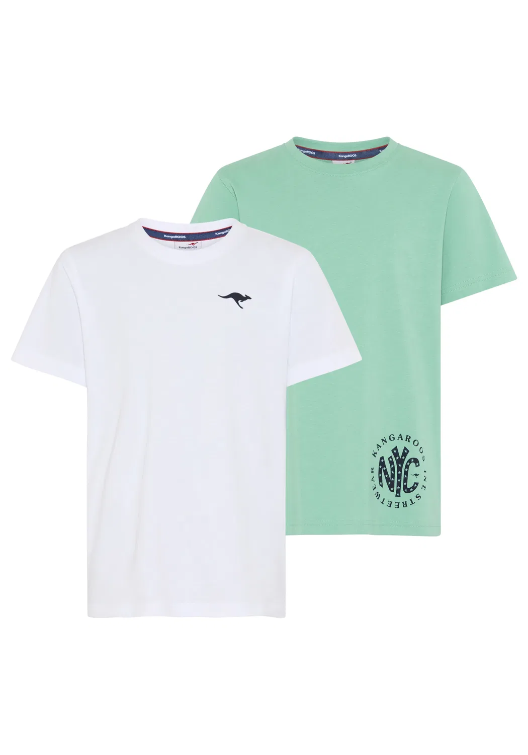 T-Shirt, 2er Pack, Kangaroos, белый + светло-зеленый