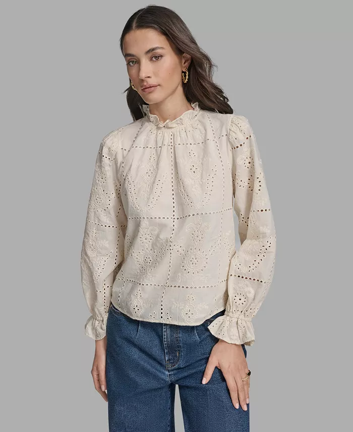 

Женский топ с длинными рукавами и люверсами BCBG, слоновая кость/кремовый