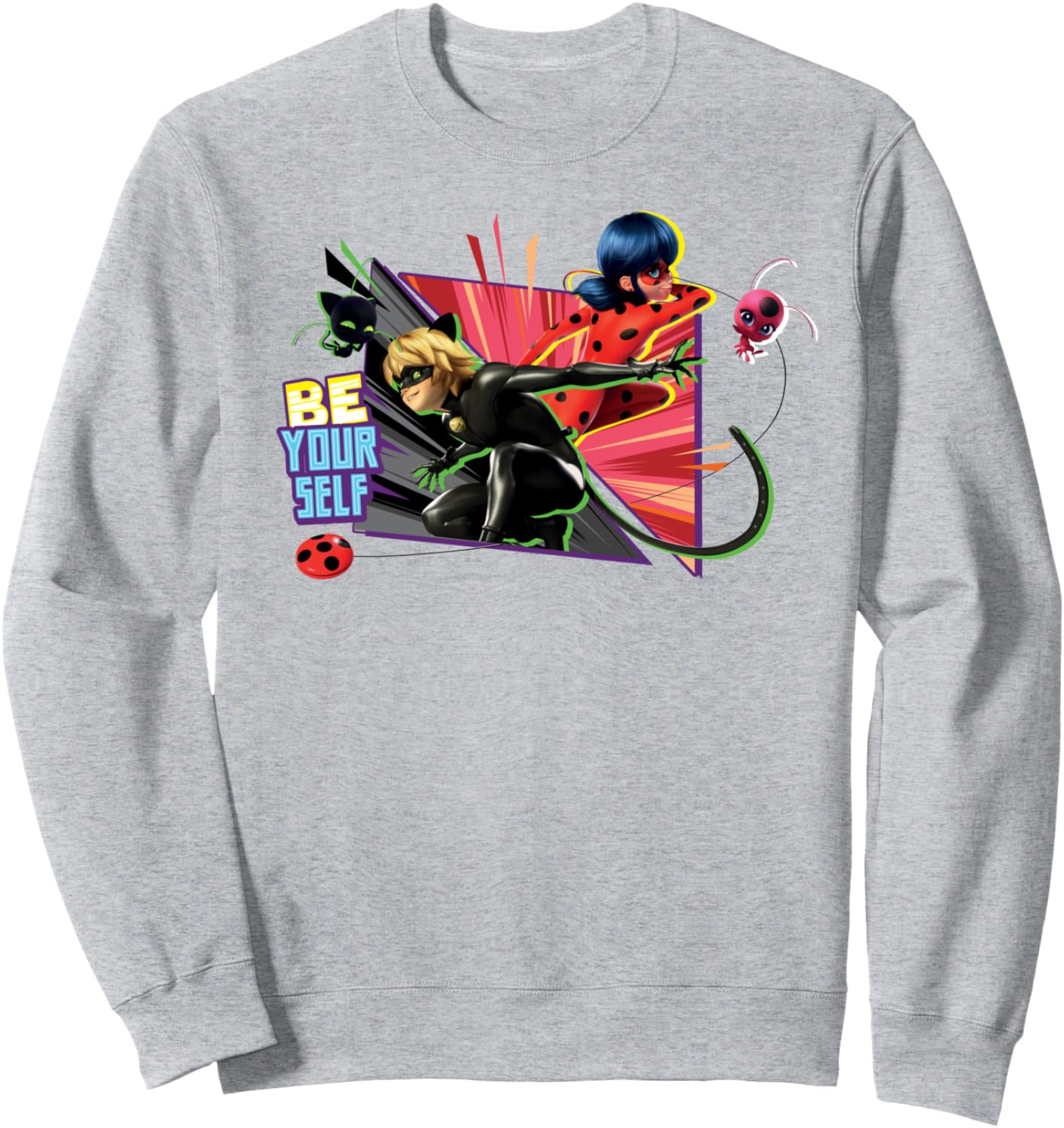 

Толстовка «Будь собой» из коллекции Miraculous Collection с изображением Ледибаг и Кота Нуара, серый