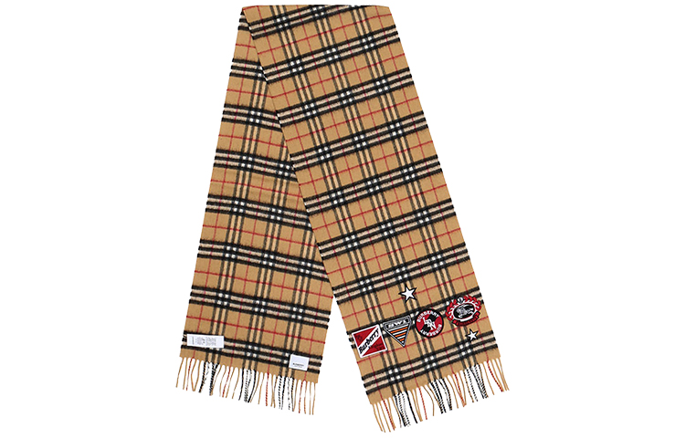 Винтажный клетчатый шарф с бахромой Burberry, желтый — фото 3