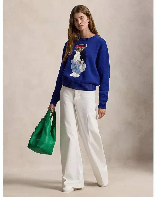 Свитер с круглым вырезом из смесовой хлопковой ткани Ralph Lauren, Blue — фото 2