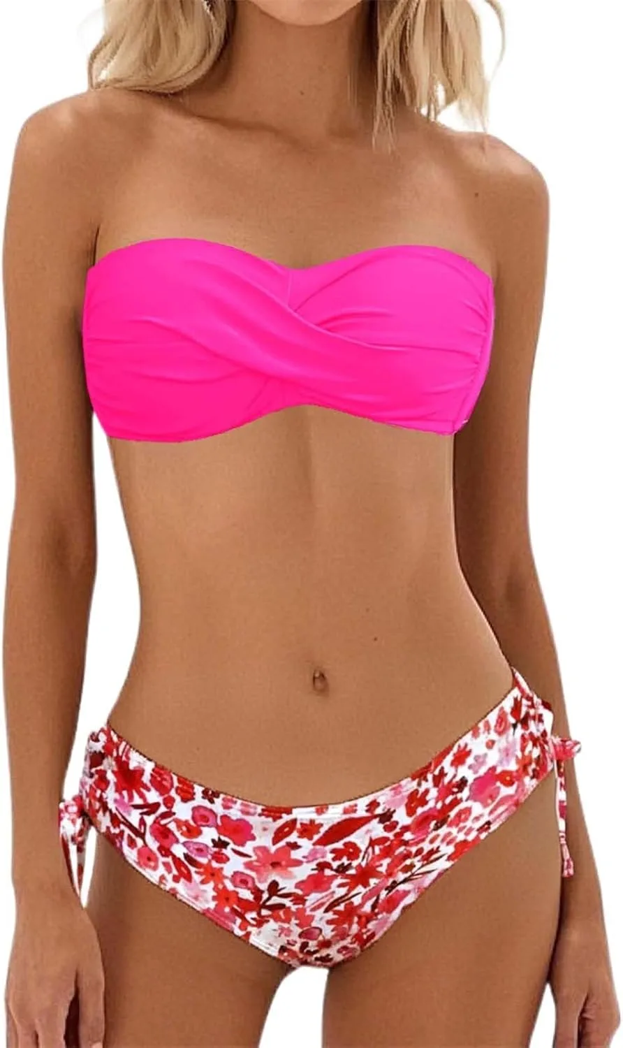 Комплекты танкини с высокой талией для женщин, быстросохнущие, эластичные, мягкие, с графическим принтом, купальники из двух частей, с вырезами, корректирующие фигуру, для повседневной носки и отдыха Generic, розовый