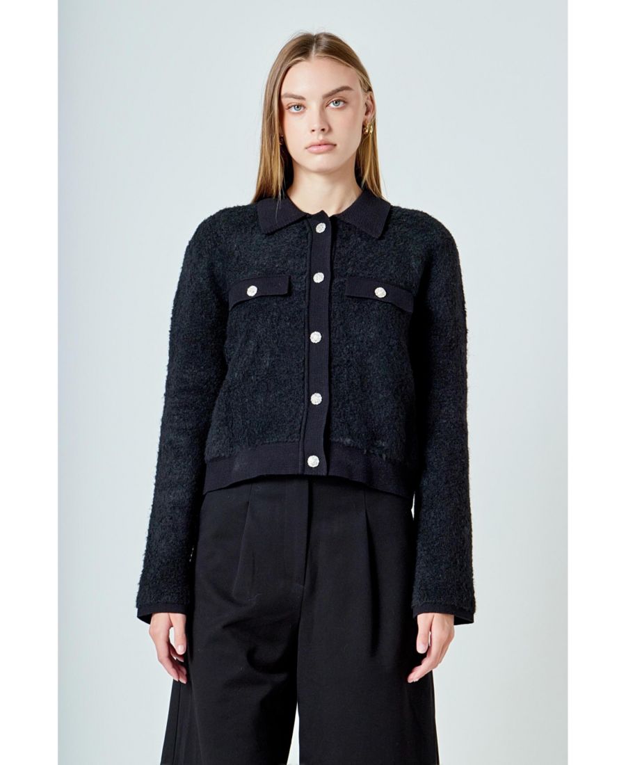 

Женская трикотажная куртка с воротником и пуговицами endless rose, Black