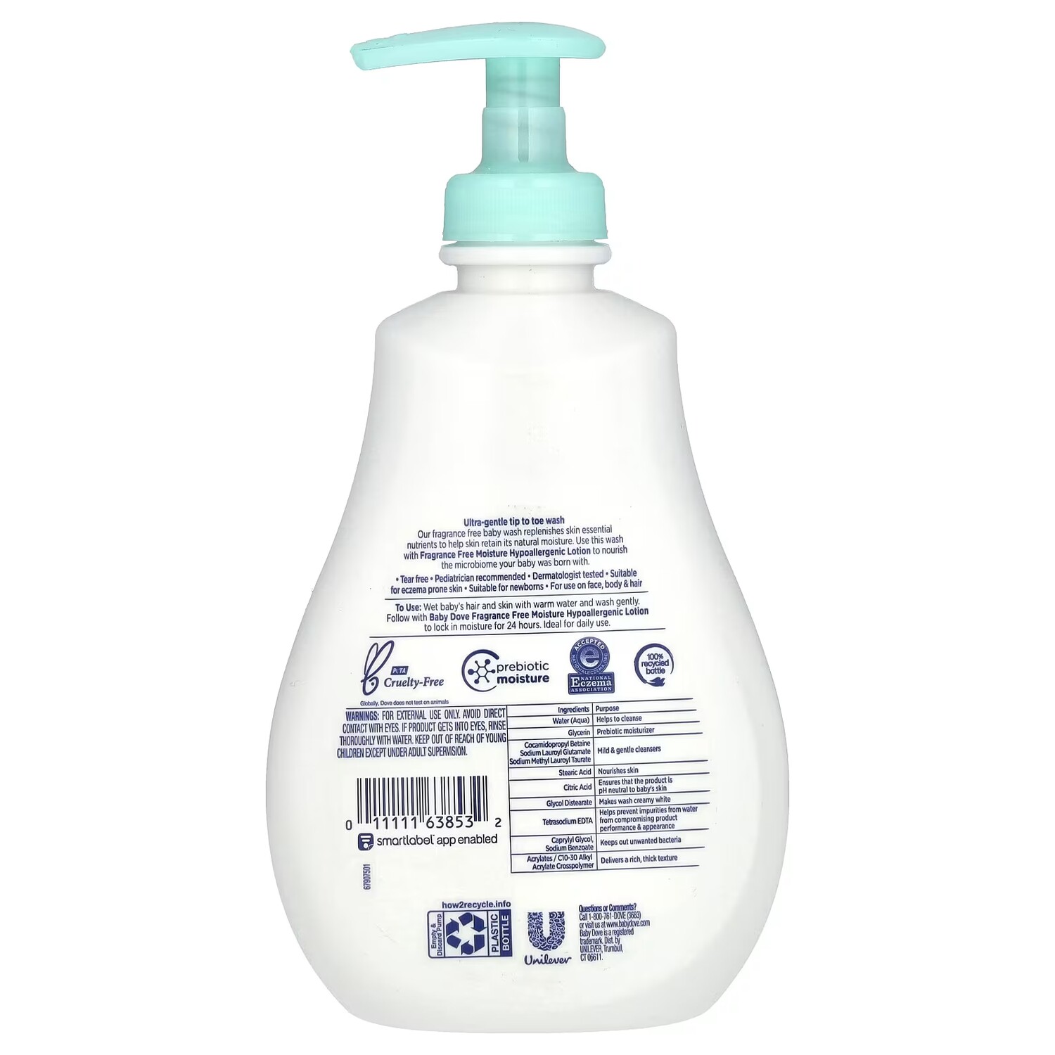 Гипоаллергенное средство для умывания Dove Baby Sensitive Skin Care, без отдушек, 13 жидких унций (384 мл) — фото 2