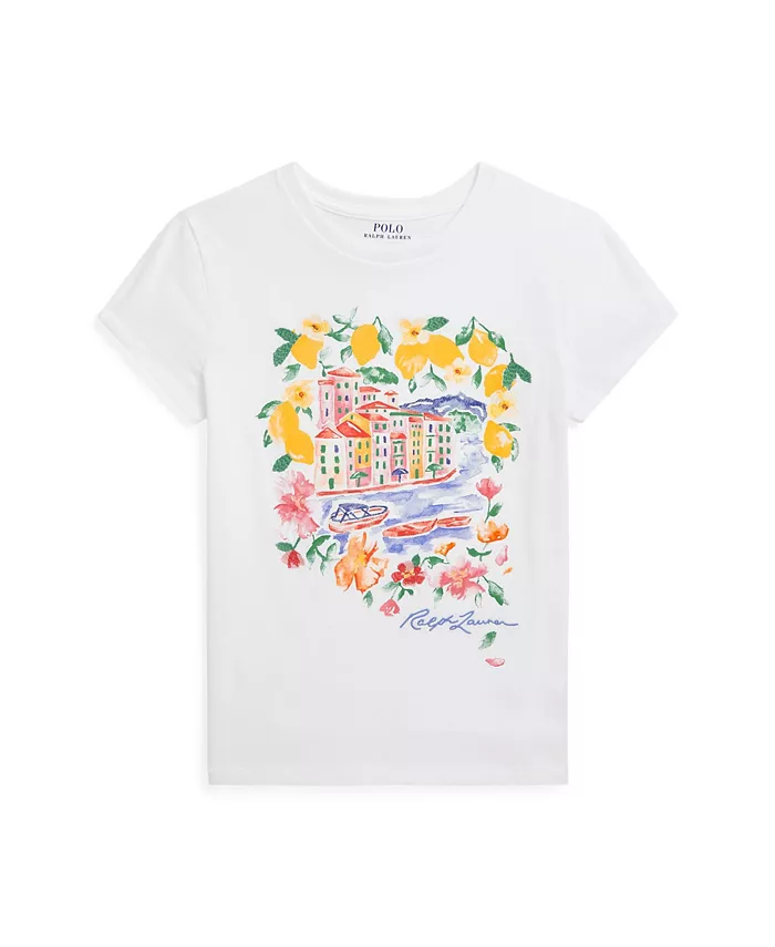 

Футболка с принтом Big Girls Jersey Polo Ralph Lauren, белый