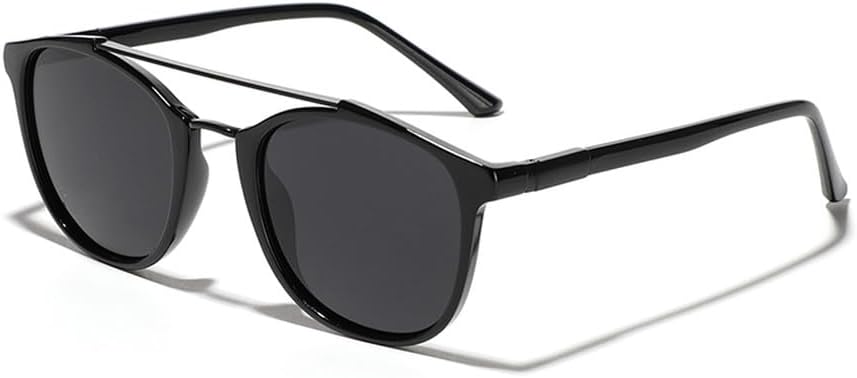 

Модные солнцезащитные очки с двойной перемычкой для мужчин, круглые солнцезащитные очки, поляризованные очки для женщин, ацетатные, зеленые, коричневые, унисекс WNCKSQ, Black