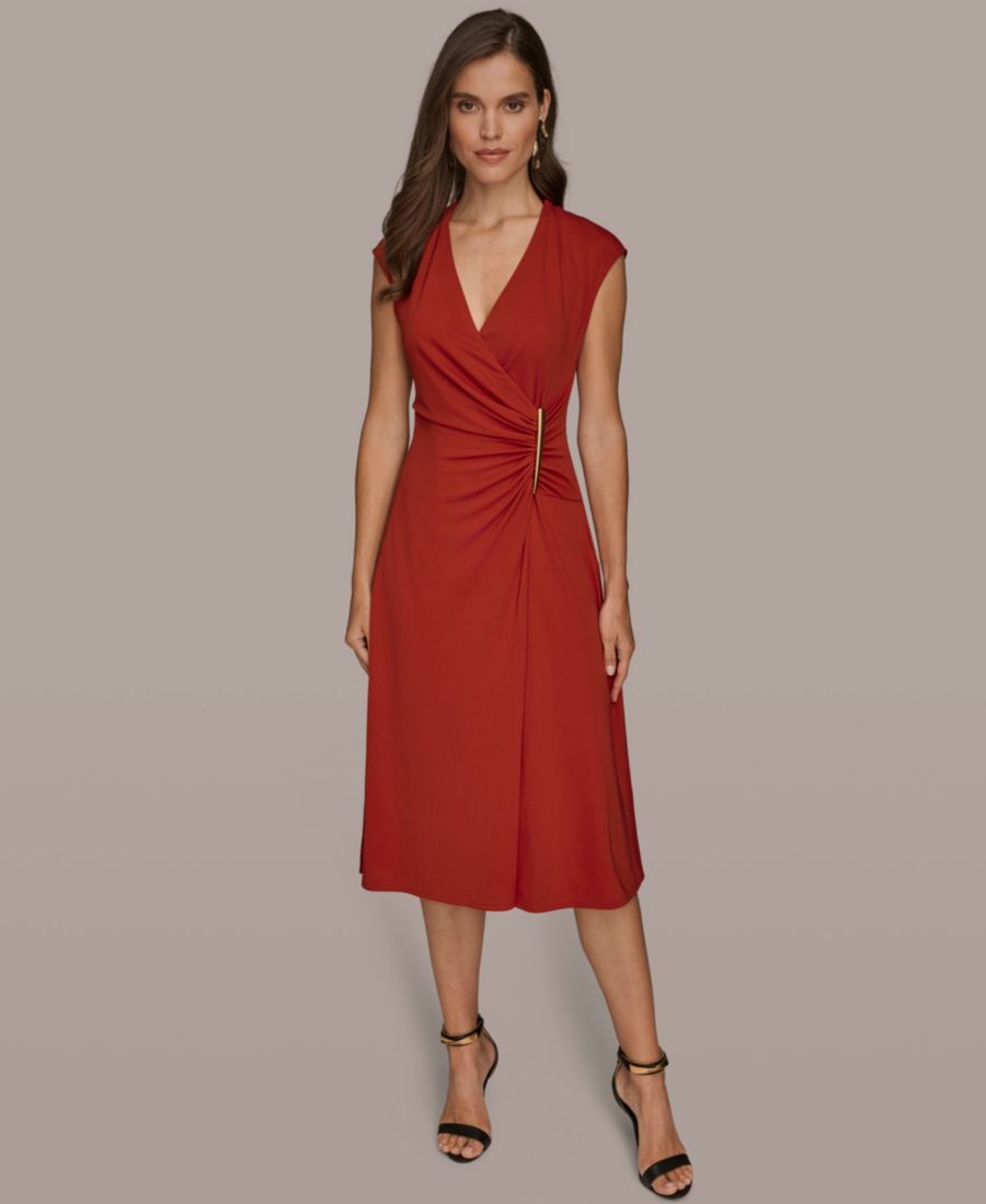 

Женское миди-платье с V-образным вырезом Donna Karan New York, Autumn Red