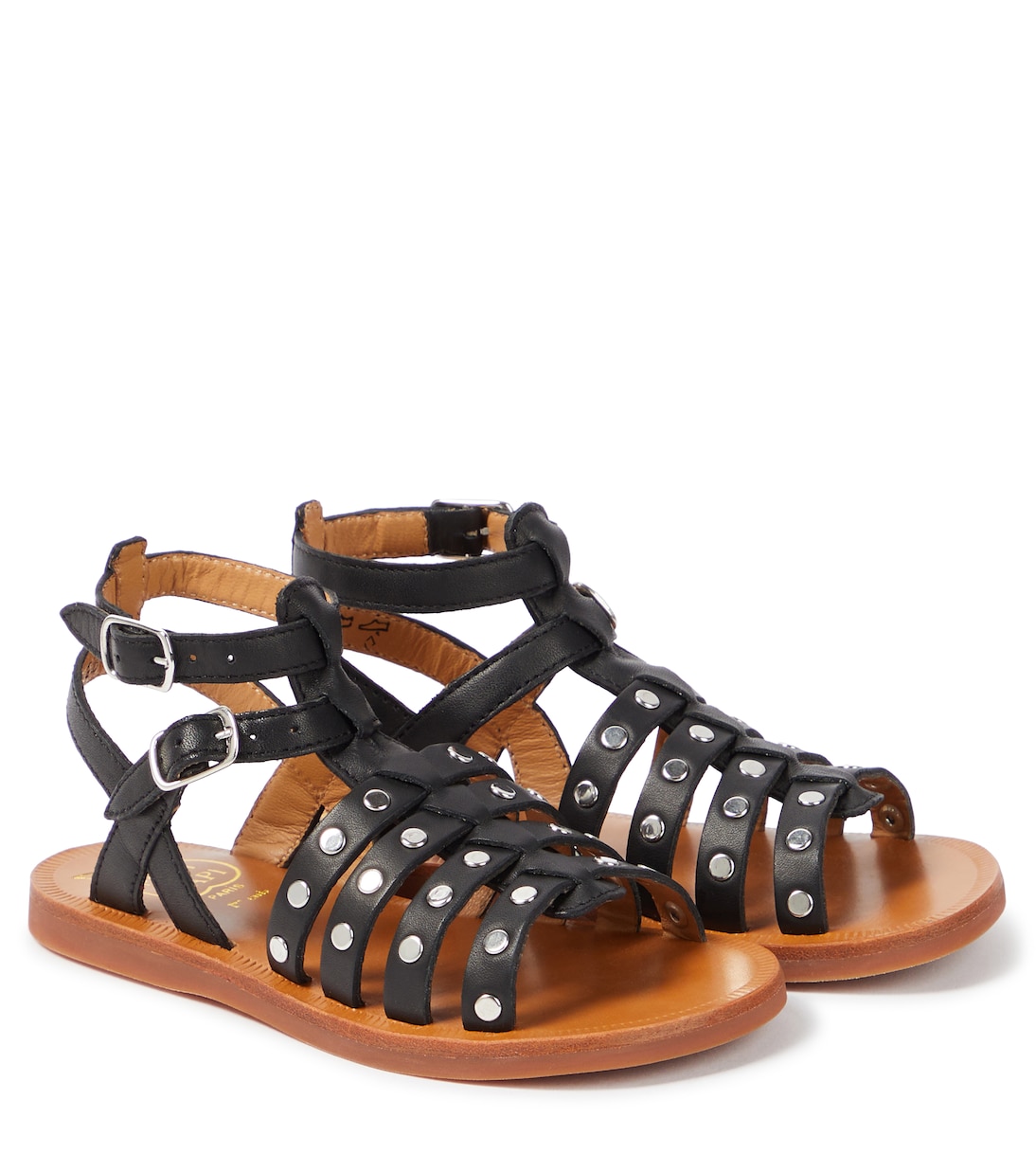 

Сандалии Plagette Stud из кожи с шипами Pom d'Api, Nappa Noir
