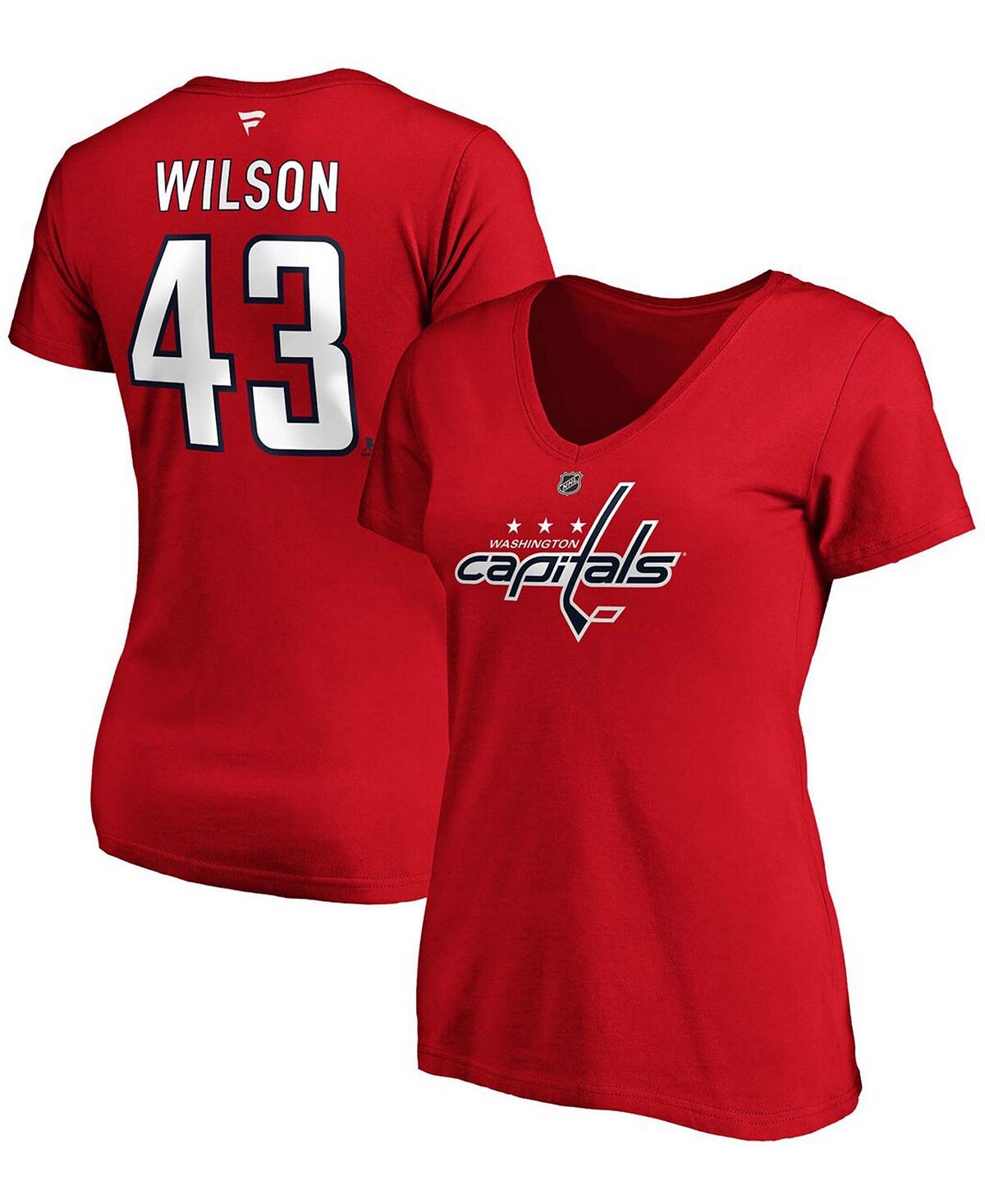 

Женская красная футболка с v-образным вырезом с именем и номером Tom Wilson Capitals Authentic Stack Fanatics, красный