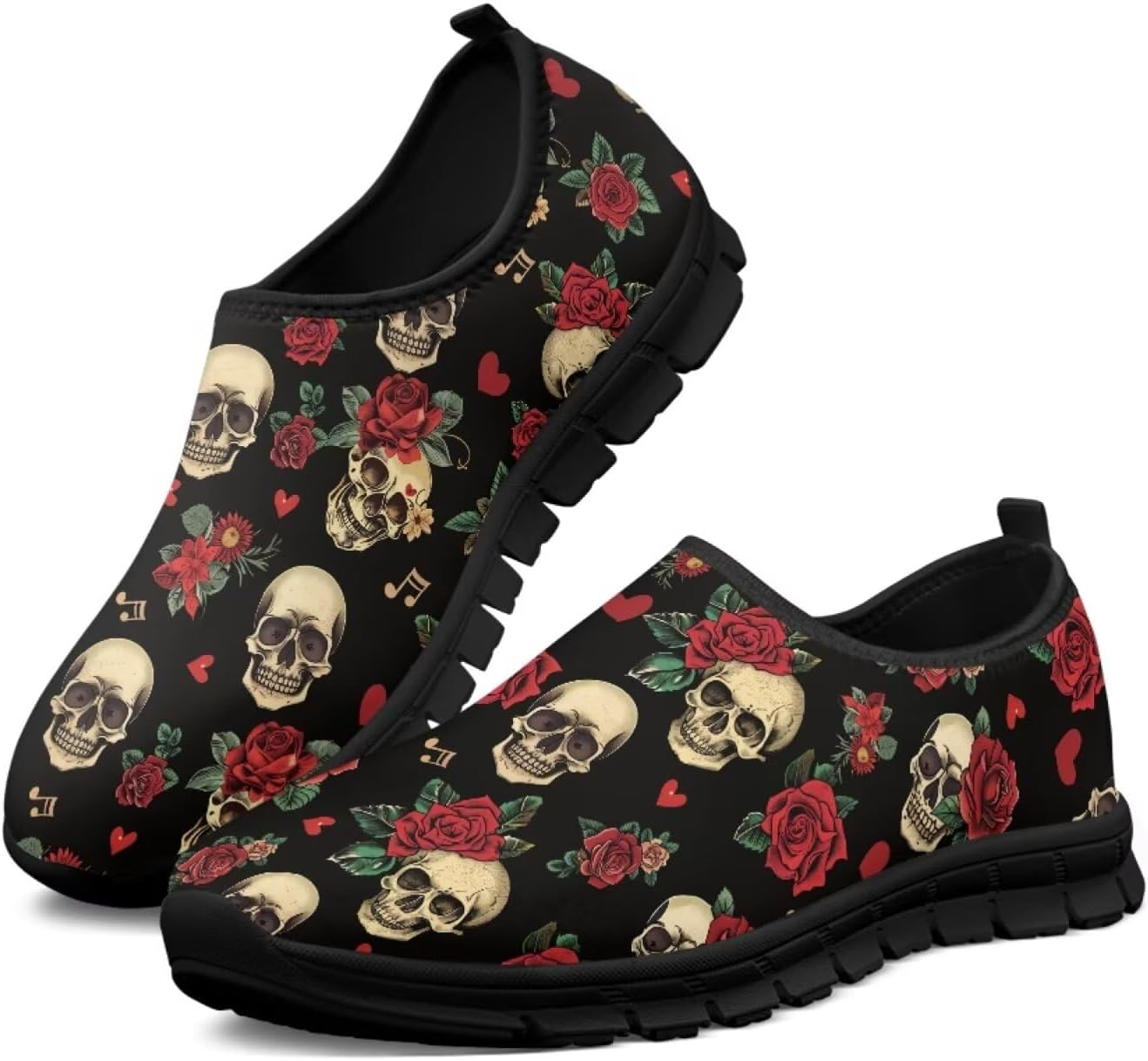 

Мужские слипоны Twousenru, удобные повседневные лоферы, широкие, с нескользящей подошвой, обувь для работы, домашние тапочки, легкие кроссовки для улицы, Gothic Suger & Skulls Roses