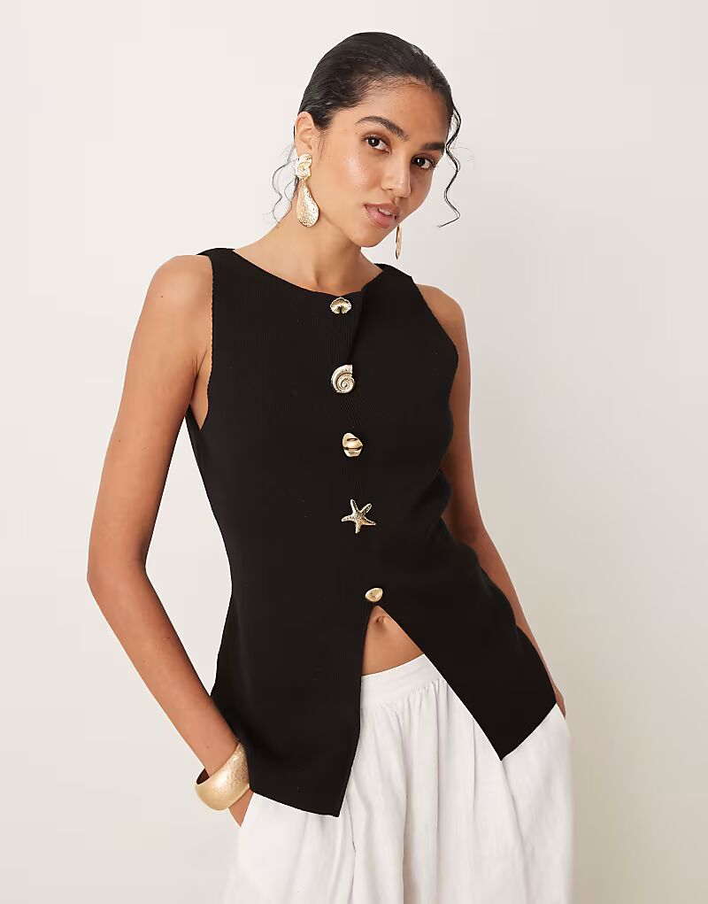 

Жилет с косым вырезом и несколькими пуговицами ASOS DESIGN черного цвета