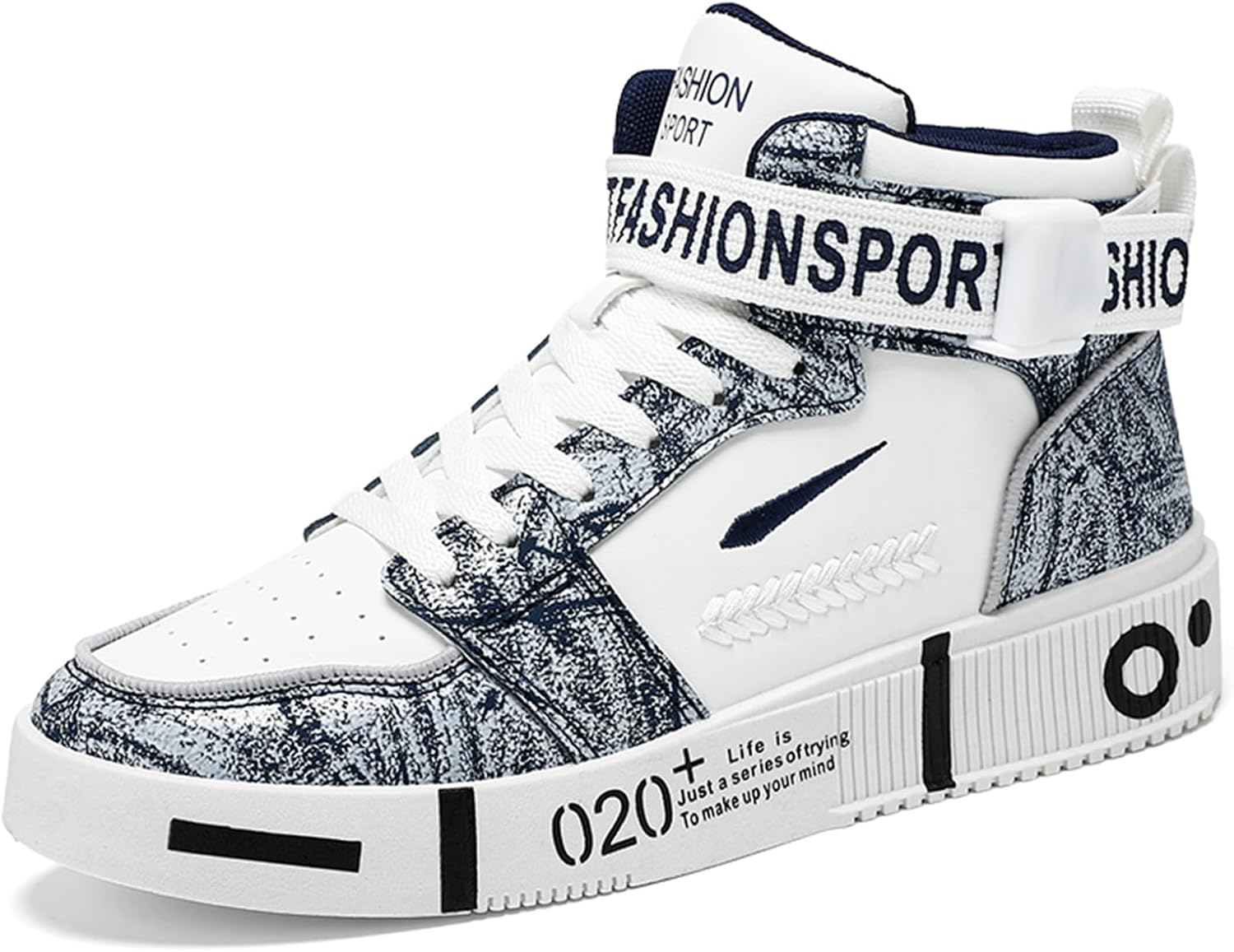 

Мужские модные кроссовки высокие скейт-ботинки стильные кроссовки повседневные прогулочные туфли Spwagym, белый/синий