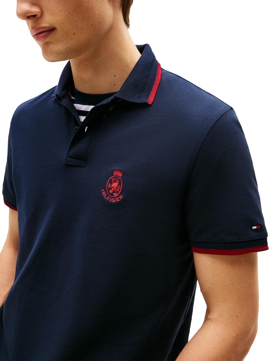 Мужские поло Tommy Hilfiger с коротким рукавом, классического кроя и вышитым гербом, Desert Sky — фото 2