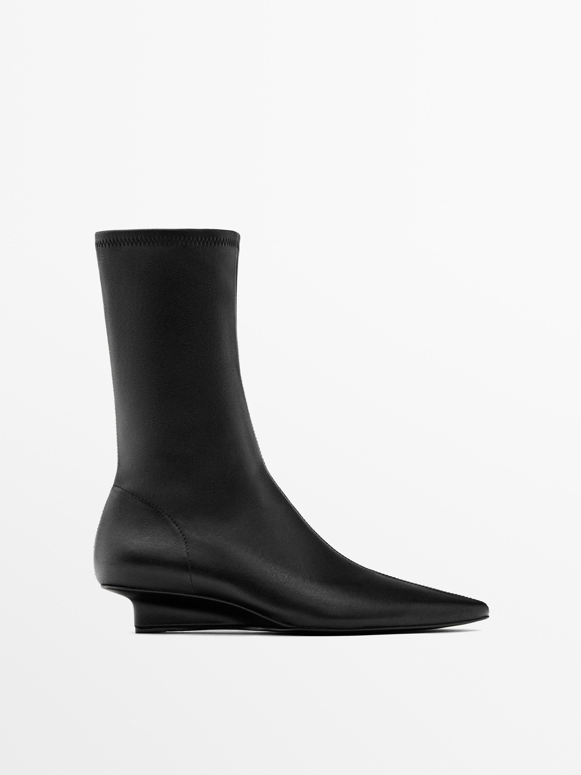 Ботильоны из эластичной кожи на танкетке Massimo Dutti, черный