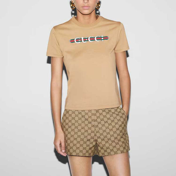 Футболка cotton jersey t-shirt with print 'beige' Gucci, бежевый — фото 3