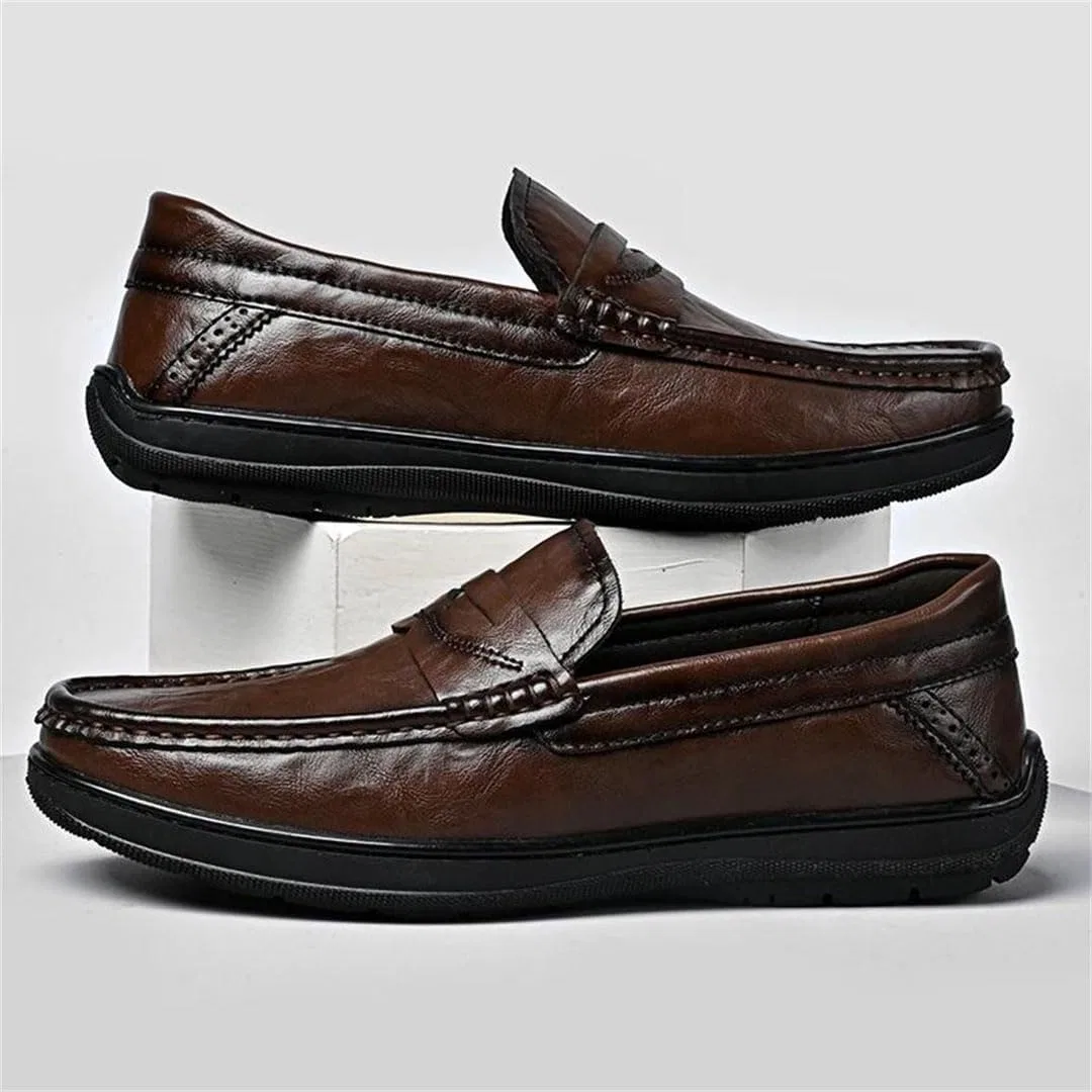 Лоферы кожаные ретро Men's Slip-On Loafers, черный — фото 4
