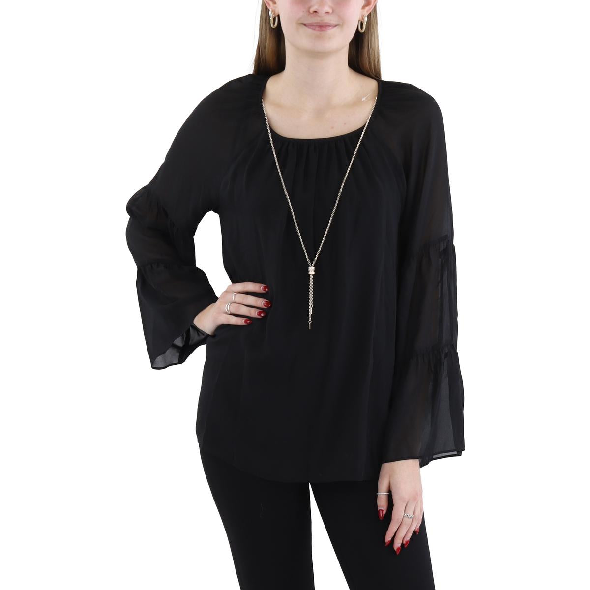 

Женская однотонная блузка из полиэстера JM Collection, цвет deep black
