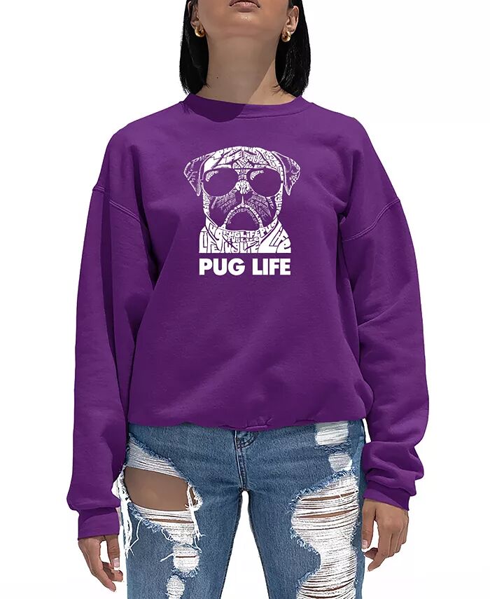 

Женская толстовка Word Art Pug Life с круглым вырезом LA Pop Art, фиолетовый