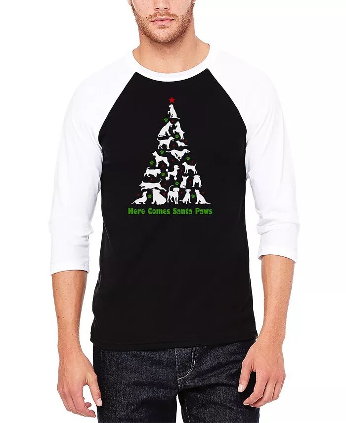 

Мужская бейсбольная футболка Here Comes Santa Paws с надписью Word Art LA Pop Art, черный