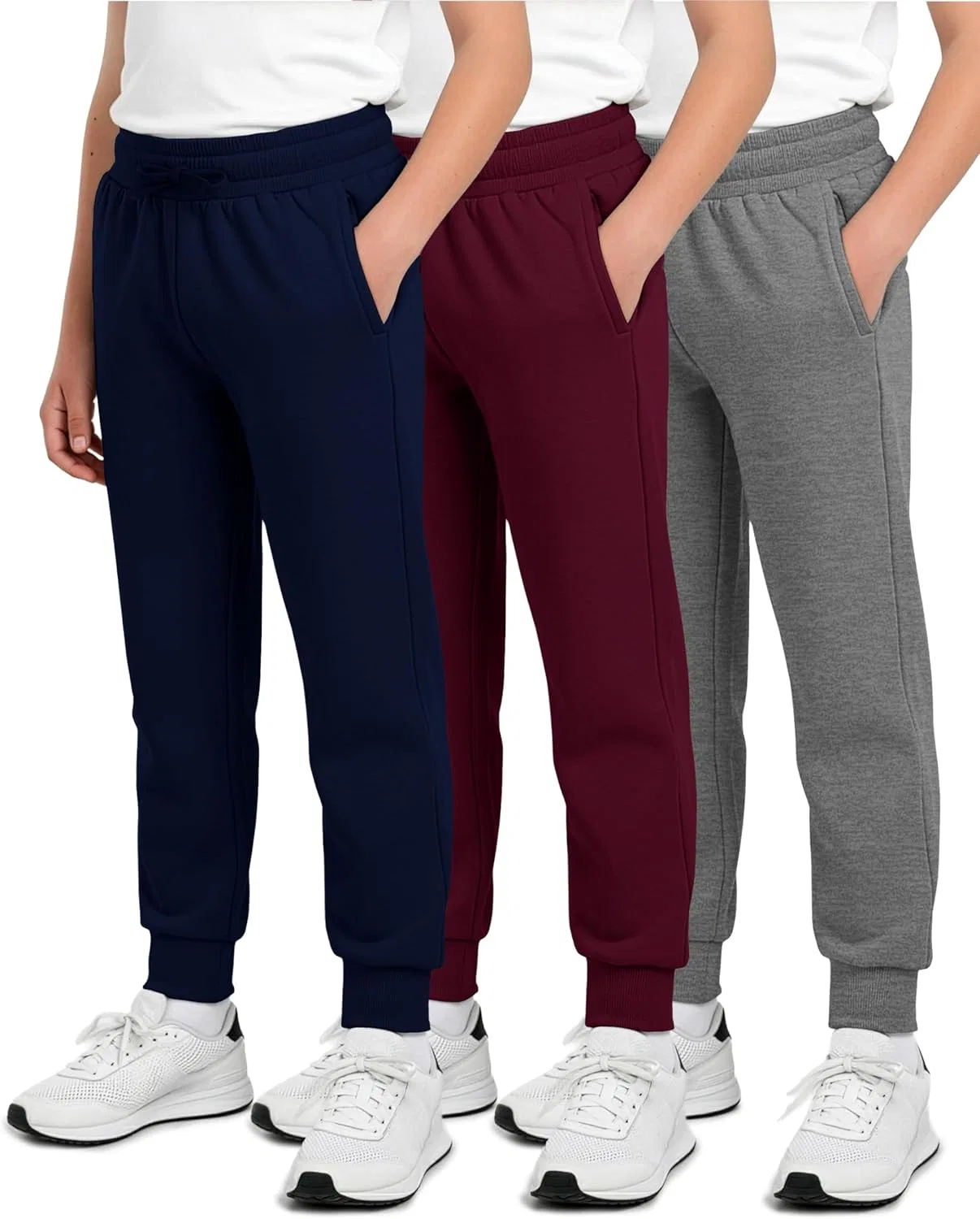 Комплект Real Essentials из 3 шт.: спортивные брюки-джоггеры из хлопкового флиса для мальчиков - спортивные брюки для подростков с карманами, Set D