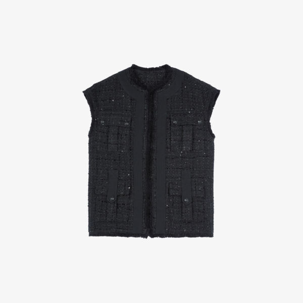 

Свободный твидовый жакет без рукавов с накладными карманами The Kooples, черный
