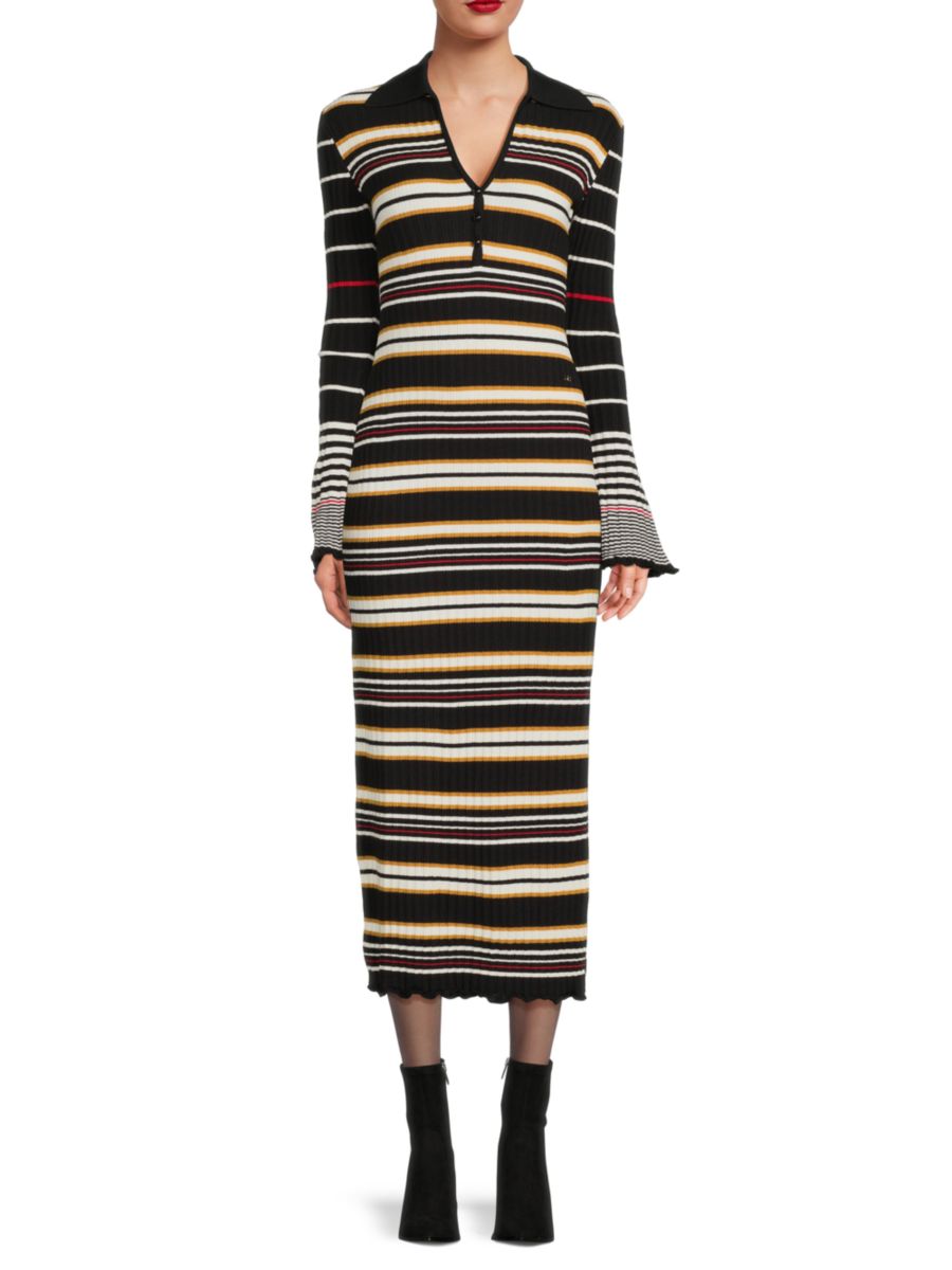 

Платье-свитер макси в полоску Sonia Rykiel, цвет Black Ivory