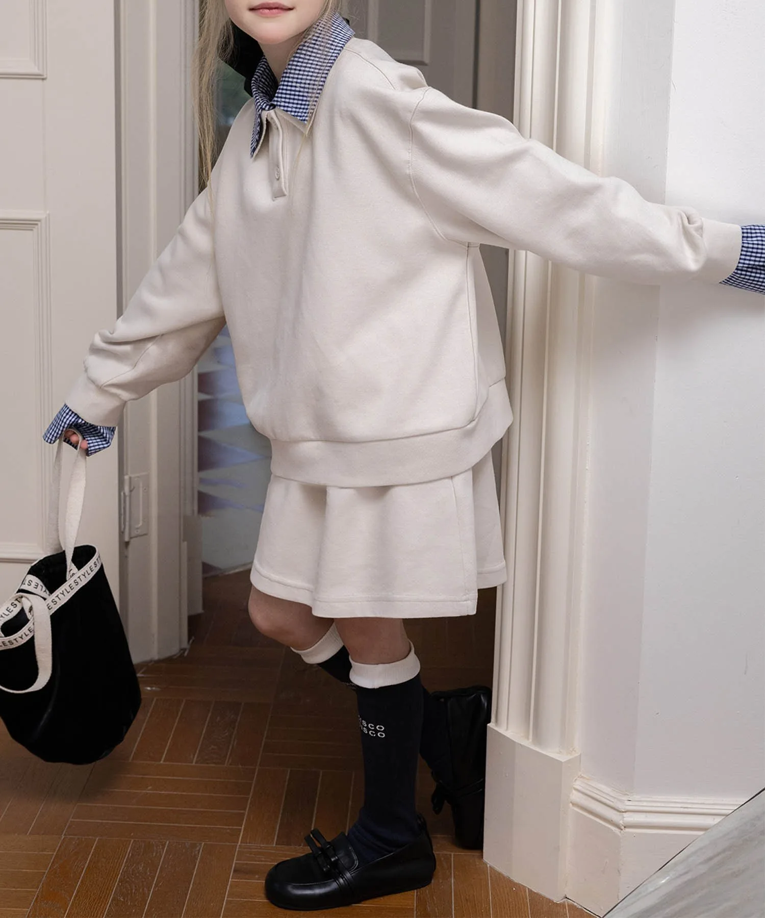 Комплект из топа и юбки с клетчатым воротником Aimoha Kids, beige