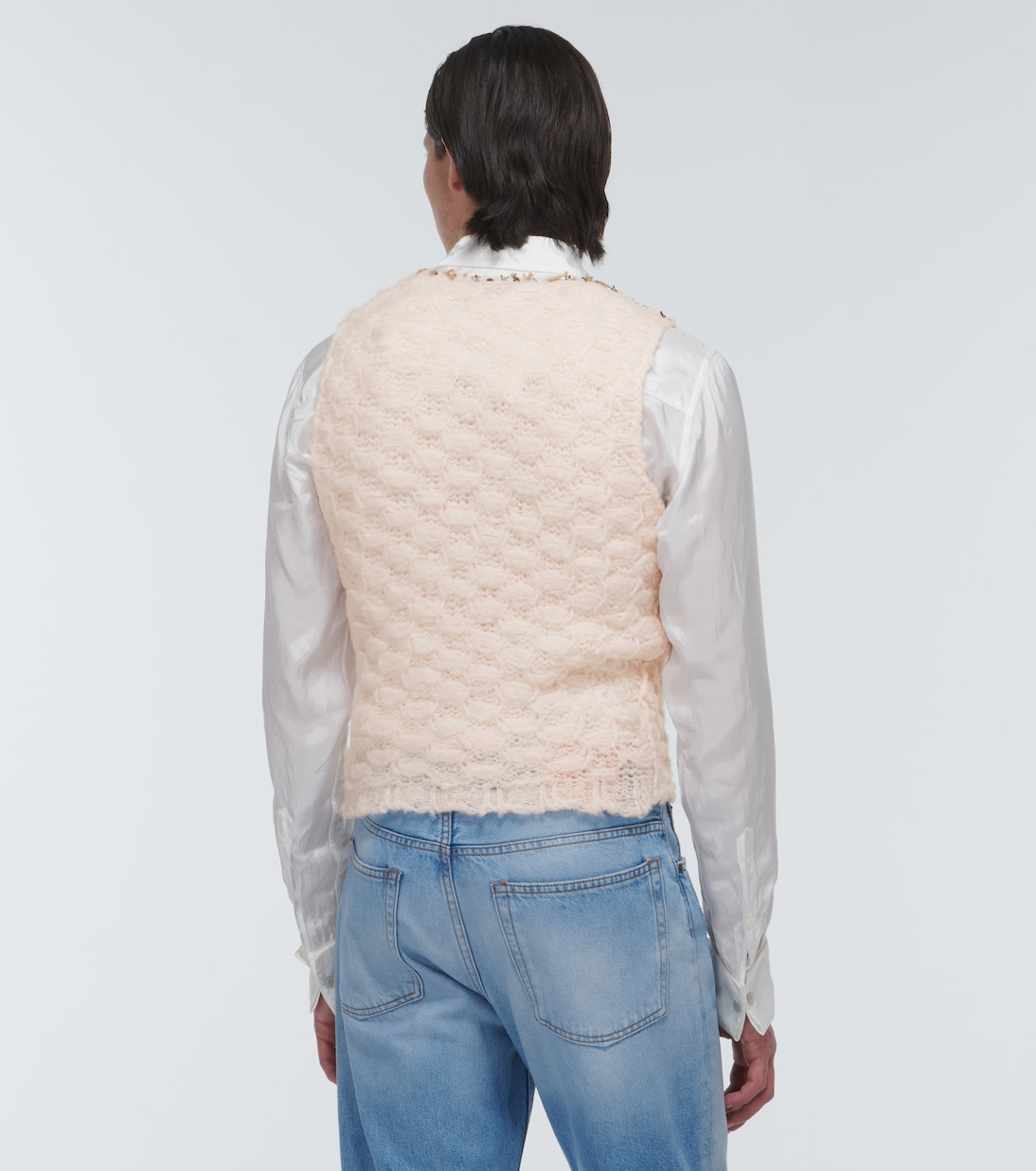 Состаренный вязаный крючком жилет-свитер Acne Studios, Pastel Pink — фото 4