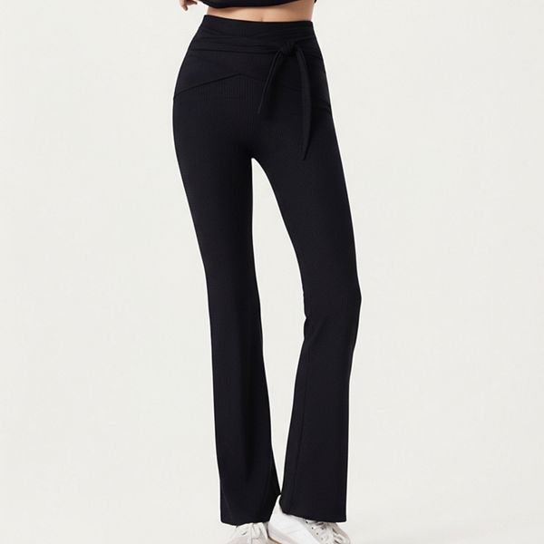 

Женские ребристые расклешенные брюки с завязкой на талии и силуэтом с высокой посадкой Anna-Kaci, Black