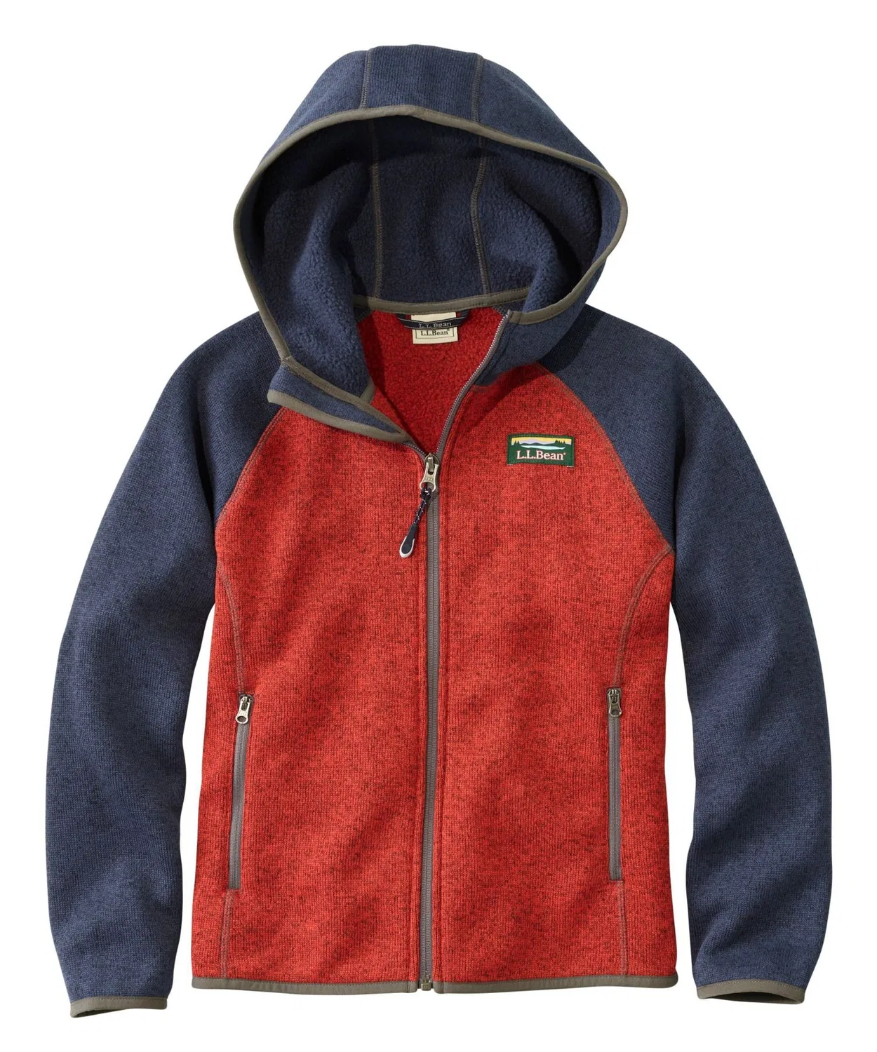 Детская флисовая кофта с капюшоном L.L.Bean, цвет блок, зелёный — фото 3