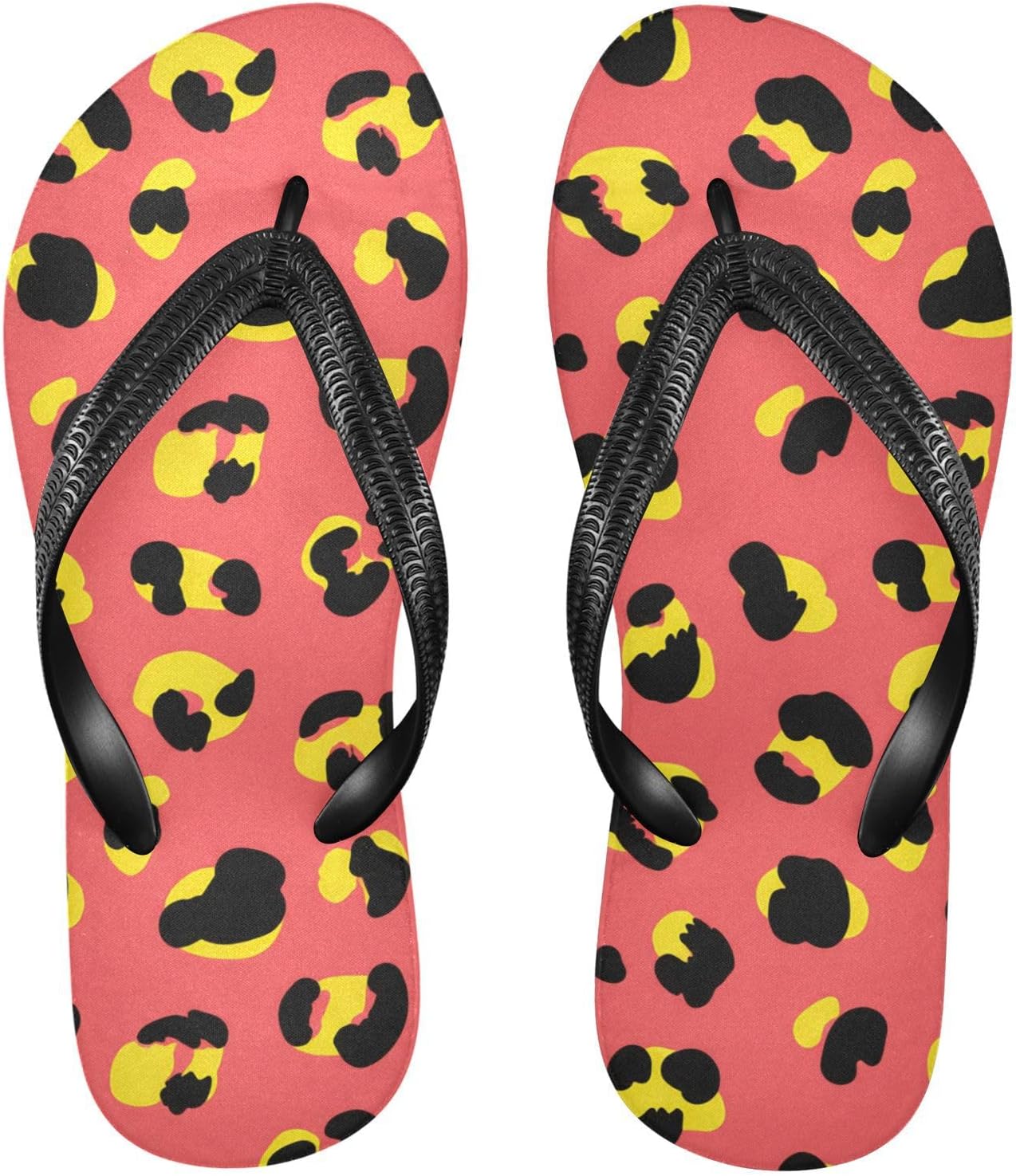 

Женские и мужские пляжные летние повседневные сандалии Leopard черно-желто-красные шлепанцы для душа 20861820 Kfbe