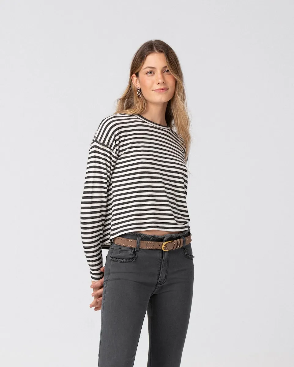 

Женская футболка с длинным рукавом в полоску Noon, серый/белый