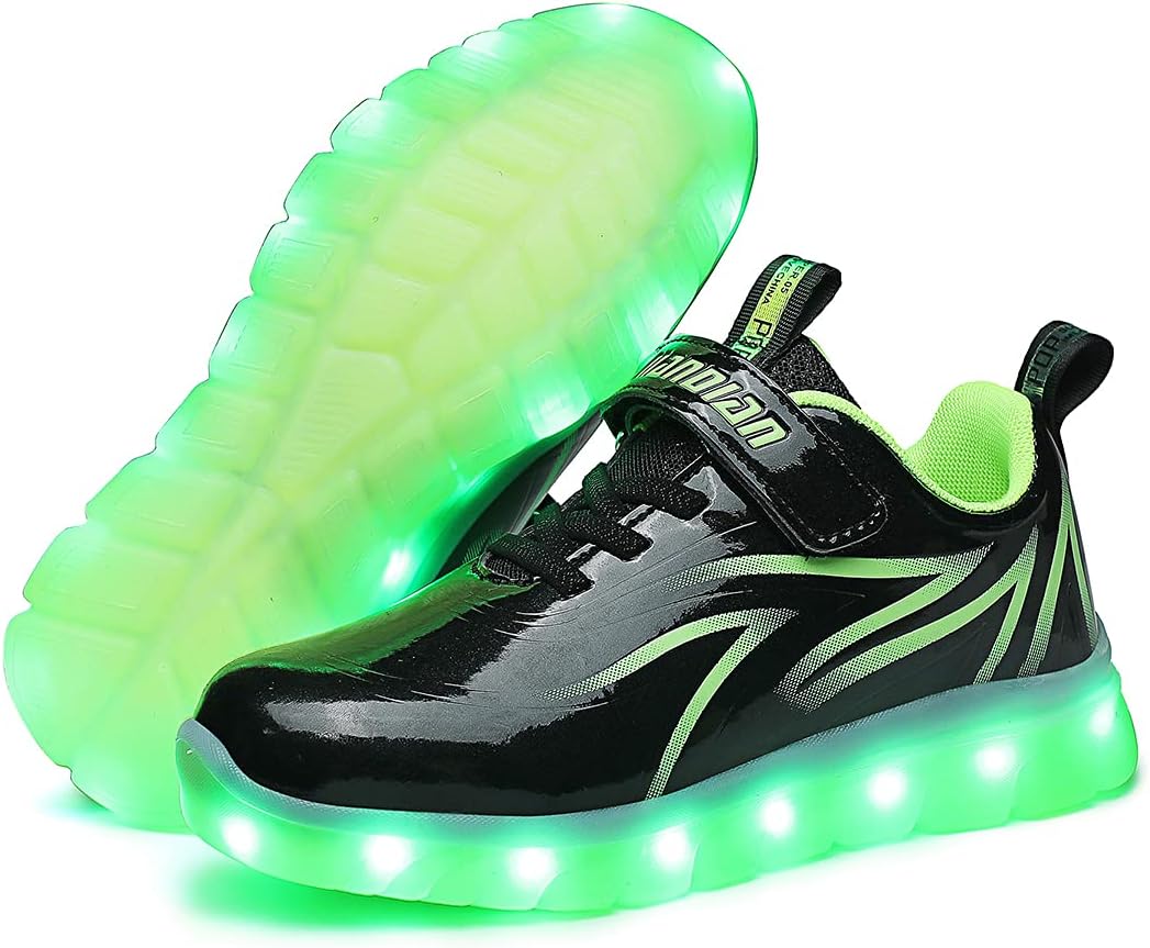 

Светящиеся кроссовки BFOEL для мальчиков и девочек с зарядкой через USB, идеальный подарок на день рождения, День благодарения и Рождество, зеленый