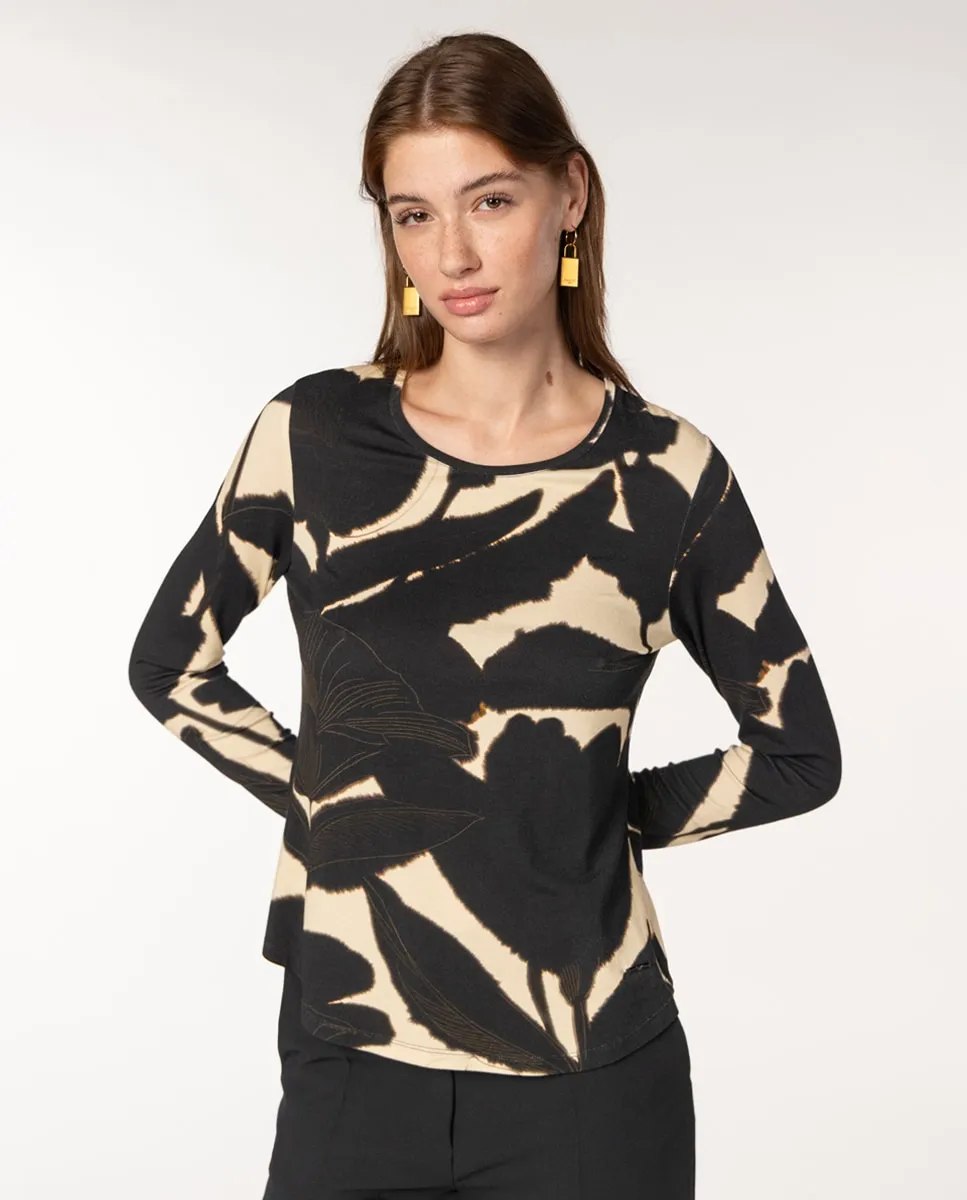 

Женская футболка с цветочным принтом и круглым вырезом Naulover, черный